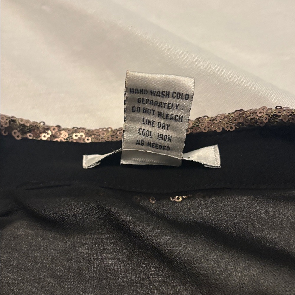 Pinky Black Sheer Shirt w/Gold Sequin Collar SZ L transparent party night out - Picture 4 of 14